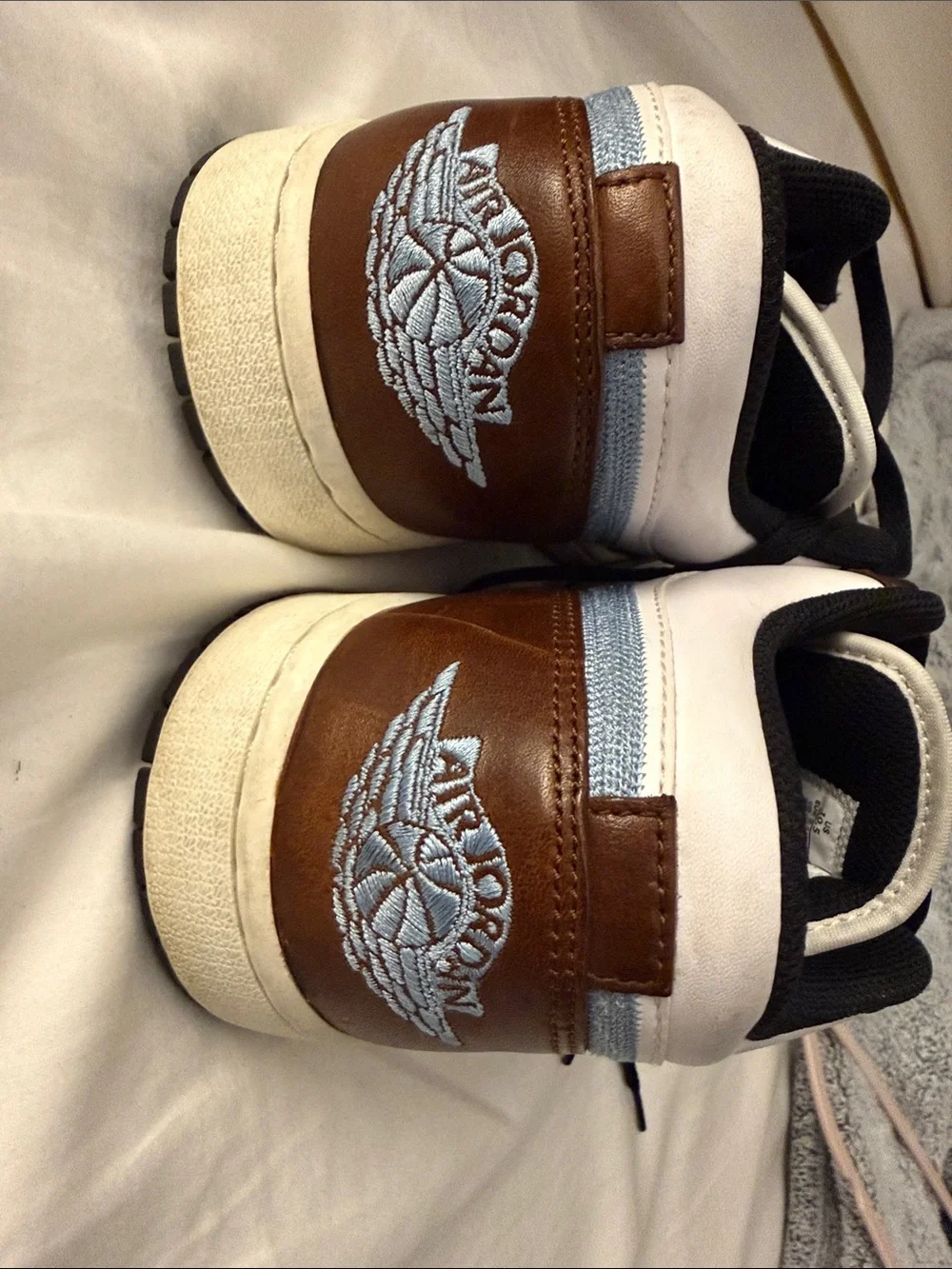 Jordan Low-Top Sneakers in White and Brown with Black Laces